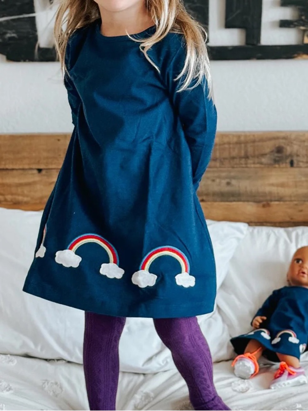 Leveret Patchwork Rainbow cotton Dress. 8